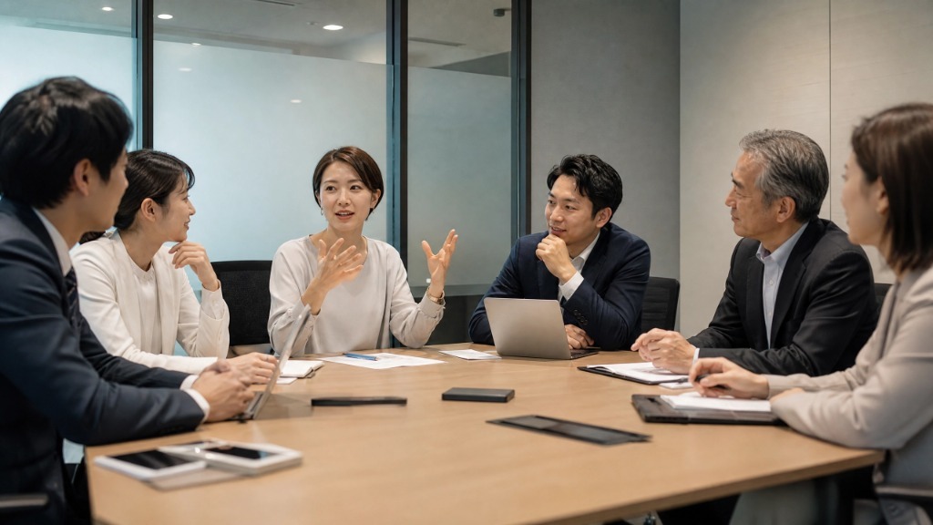 多様な視点からの議論 会議室での議論シーン